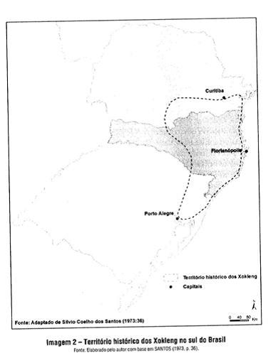 Mapa do território Xokleng.